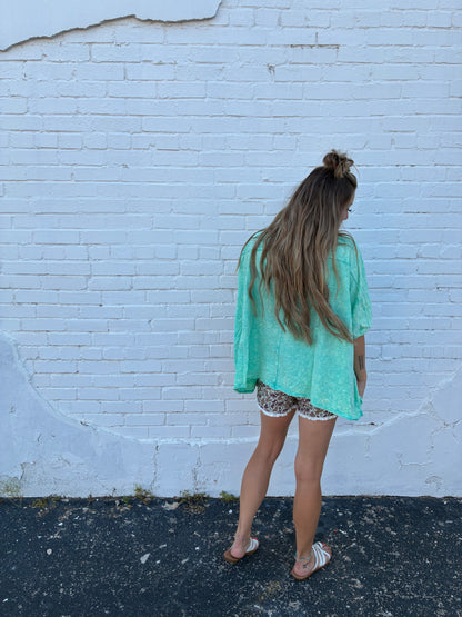 Teal Mineral Washed Oversized Tee