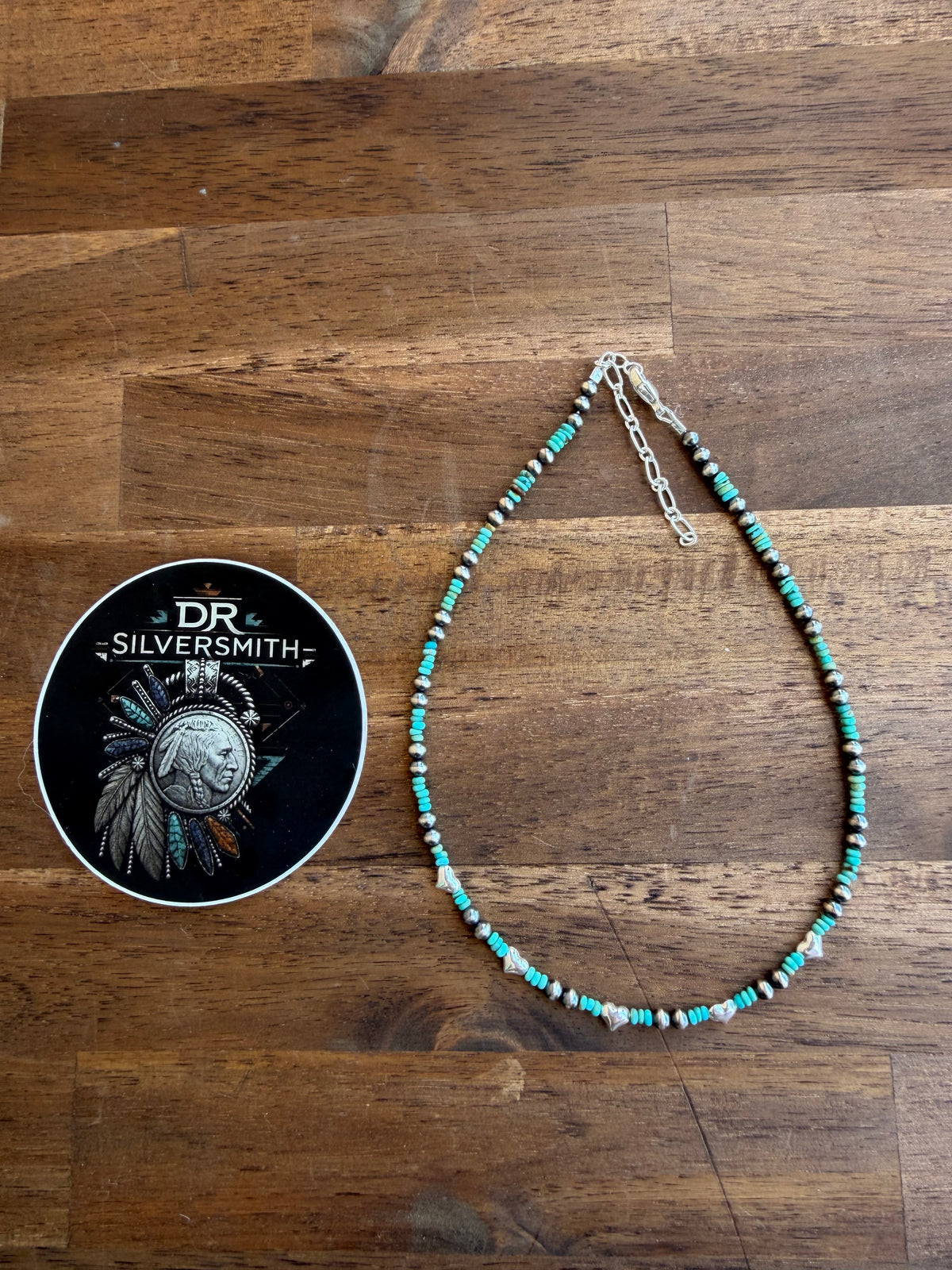 Choker - 4mm + 6mm Sterling Silver Hearts & Kingman Turquoise