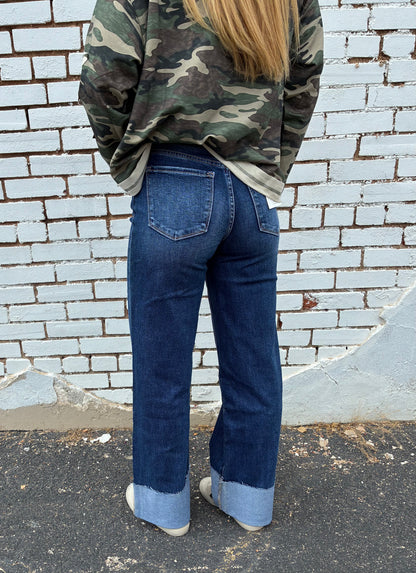 High Rise Cuff Wide Leg Jeans