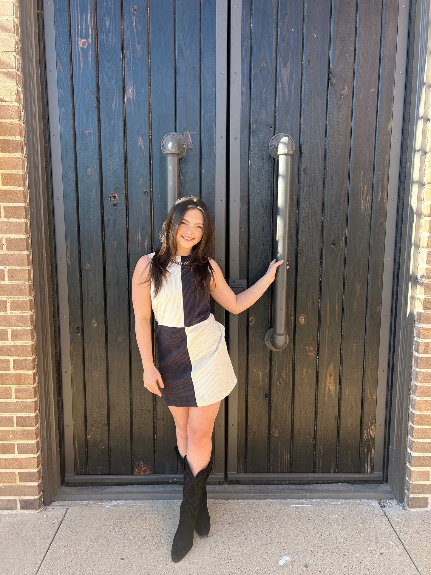 Corduroy Black & Creme Mini Dress