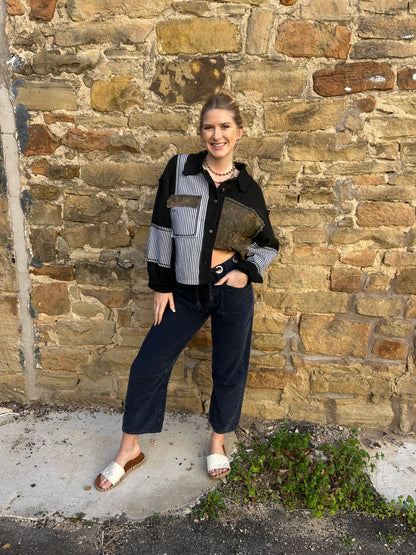 Blue Corduroy Barrel Jeans