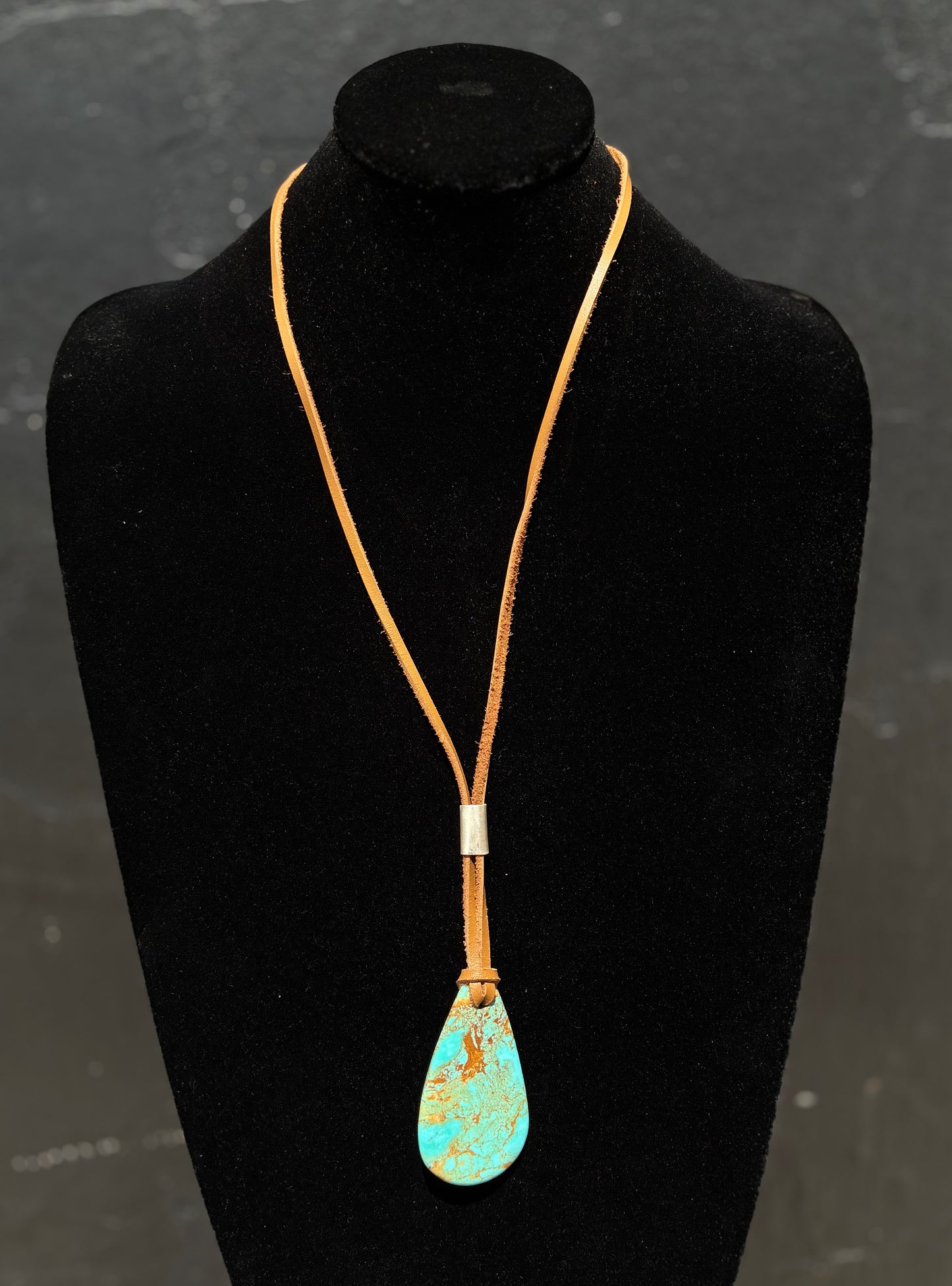 Leather Necklace with Kingman Stone