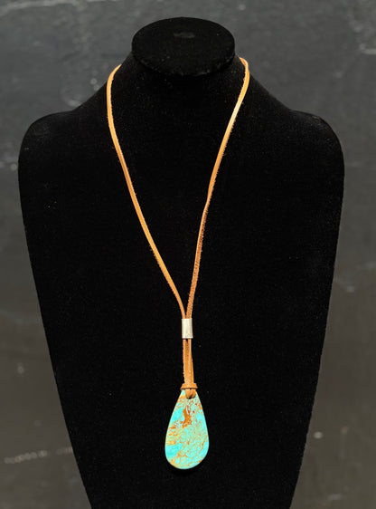 Leather Necklace with Kingman Stone