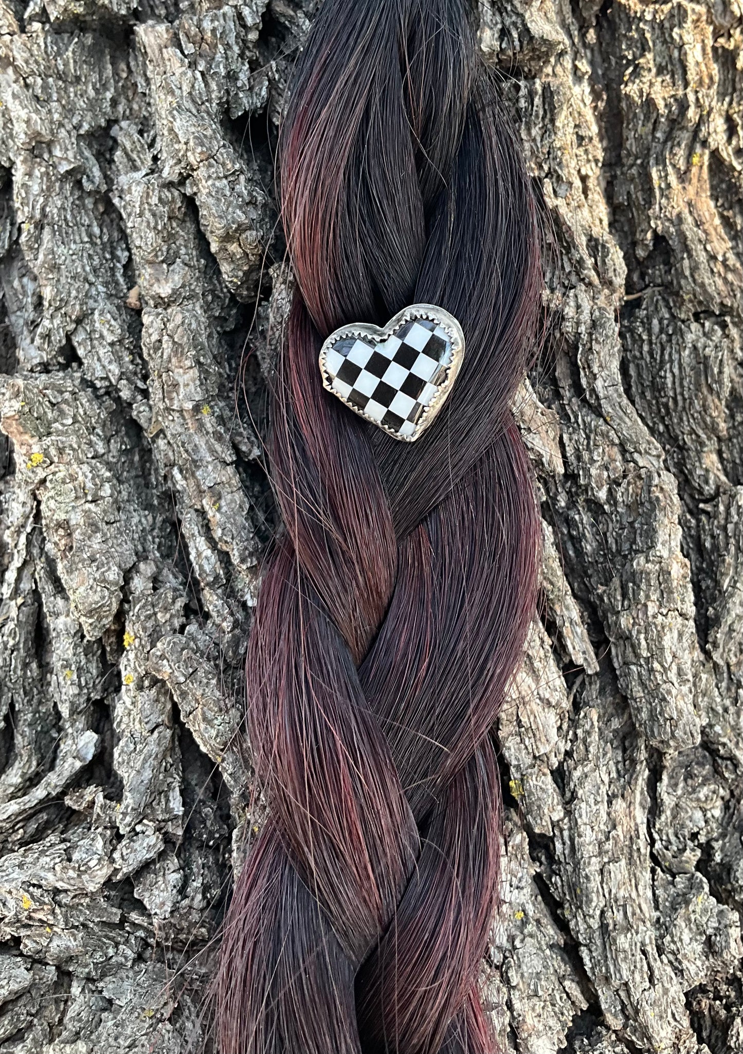 Checkered Heart Hair Pin or Clip-on Style Pendant