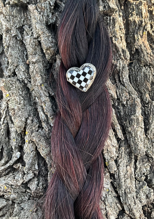 Checkered Heart Hair Pin or Clip-on Style Pendant