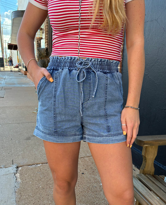 Smocked Jean Shorts