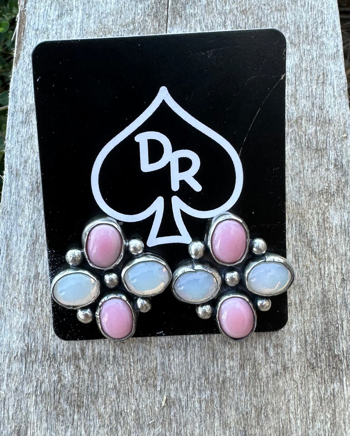 Pink Conch/White Opal Cluster Earrings