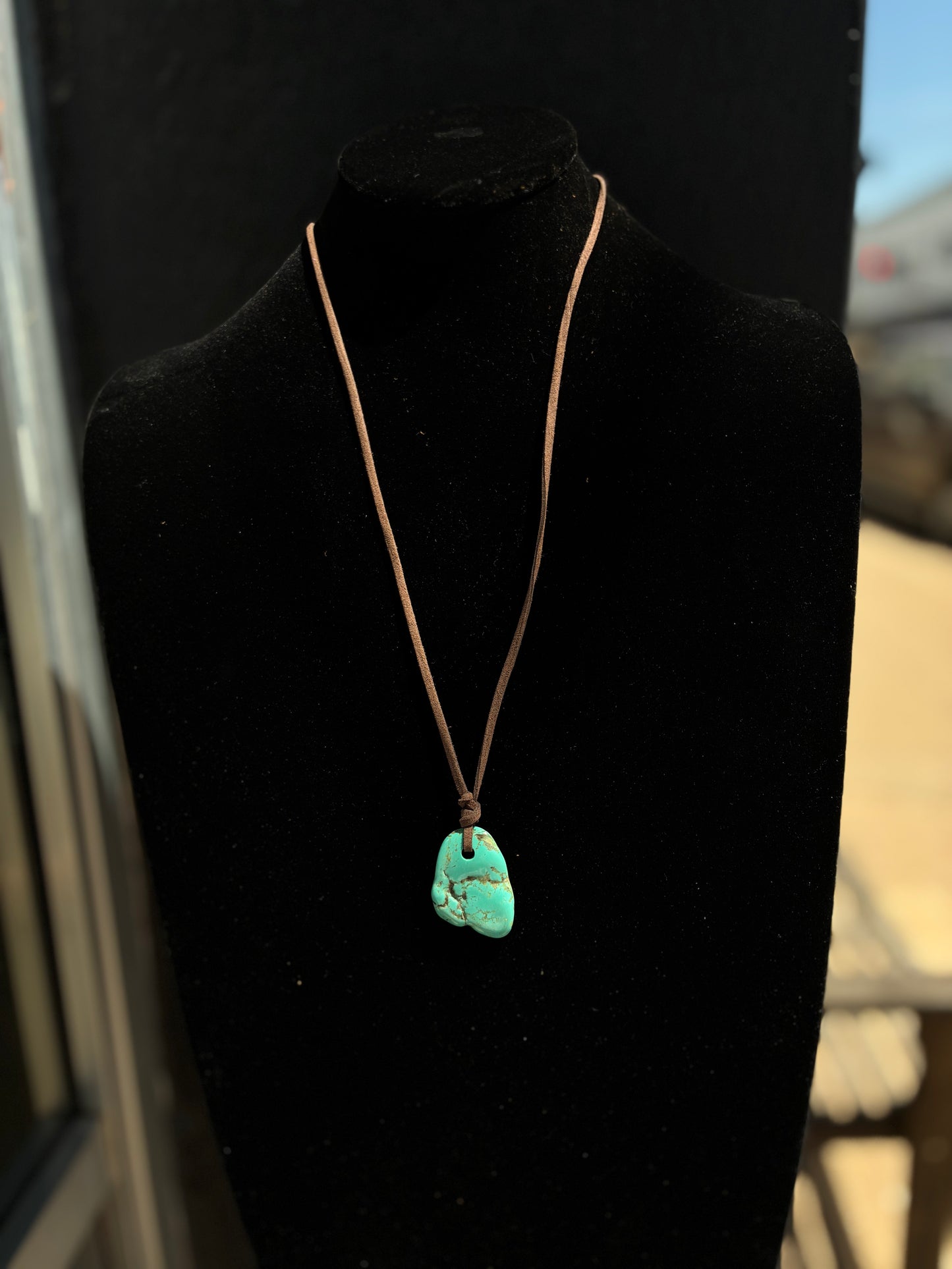 Leather Necklace with Kingman Stone