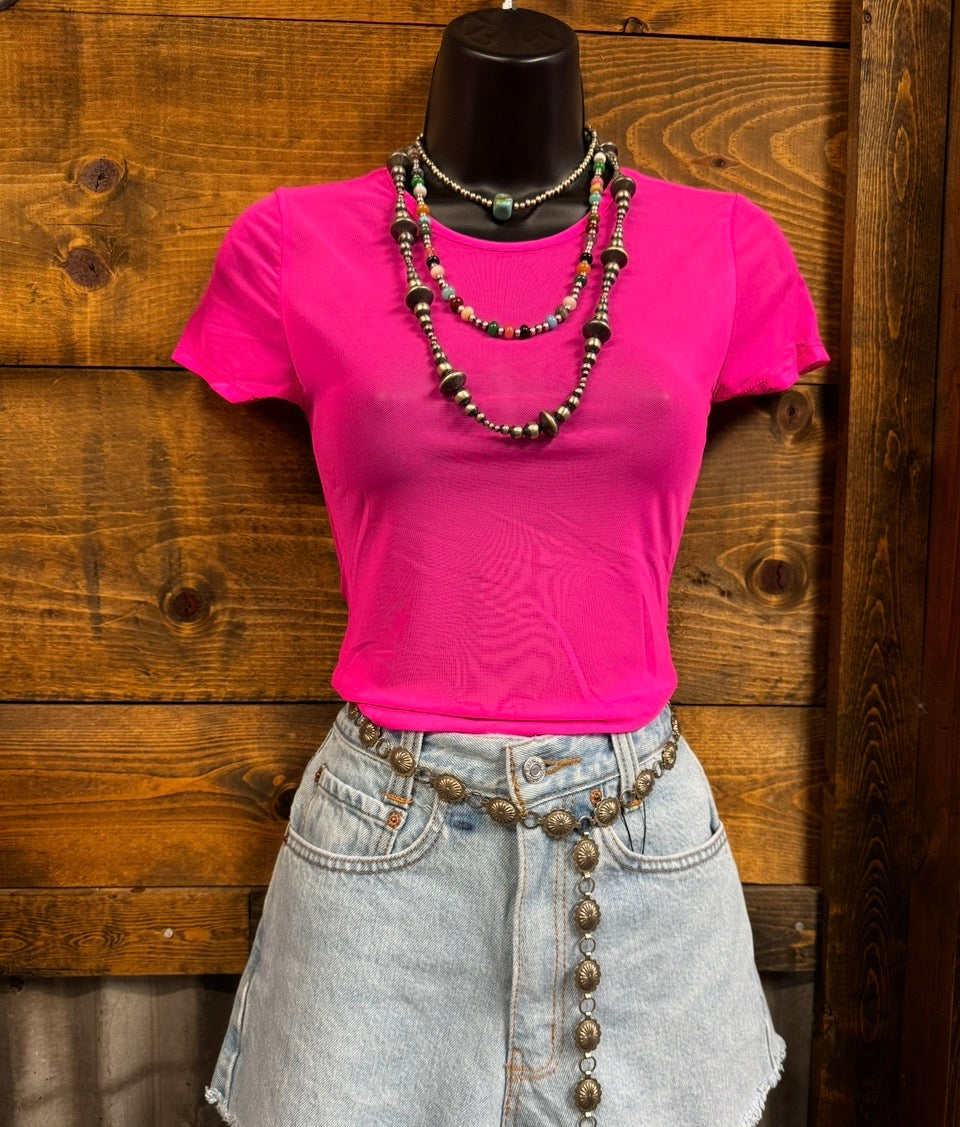 Hot Pink Mesh Crop