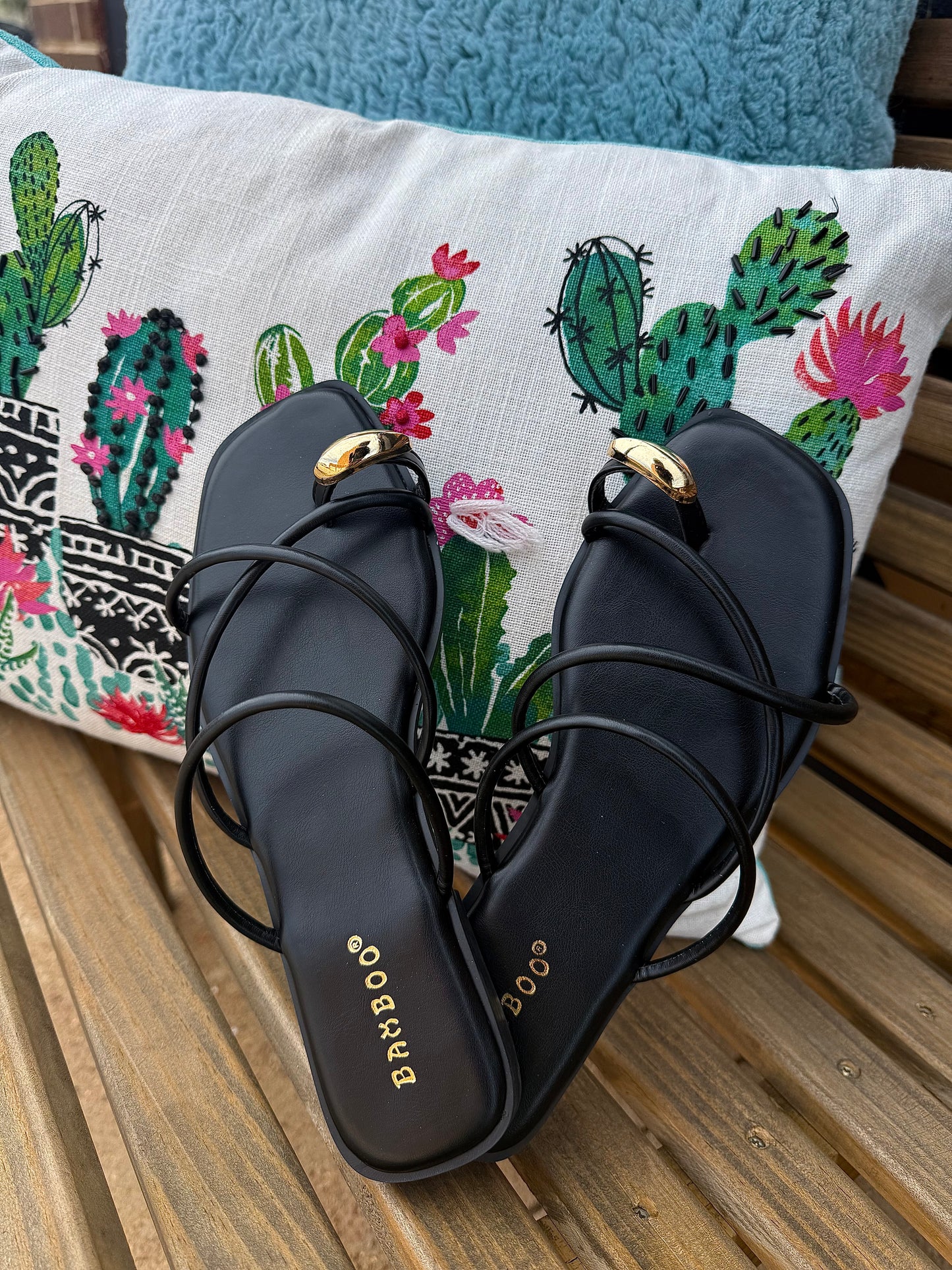 Black/Gold Low Heel Sandal