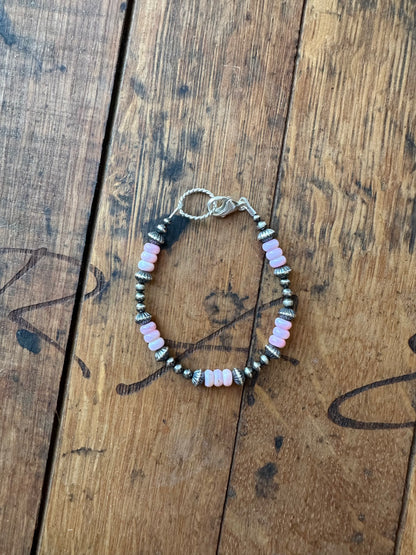 Bracelet - Sterling Pearls & Pink Conch