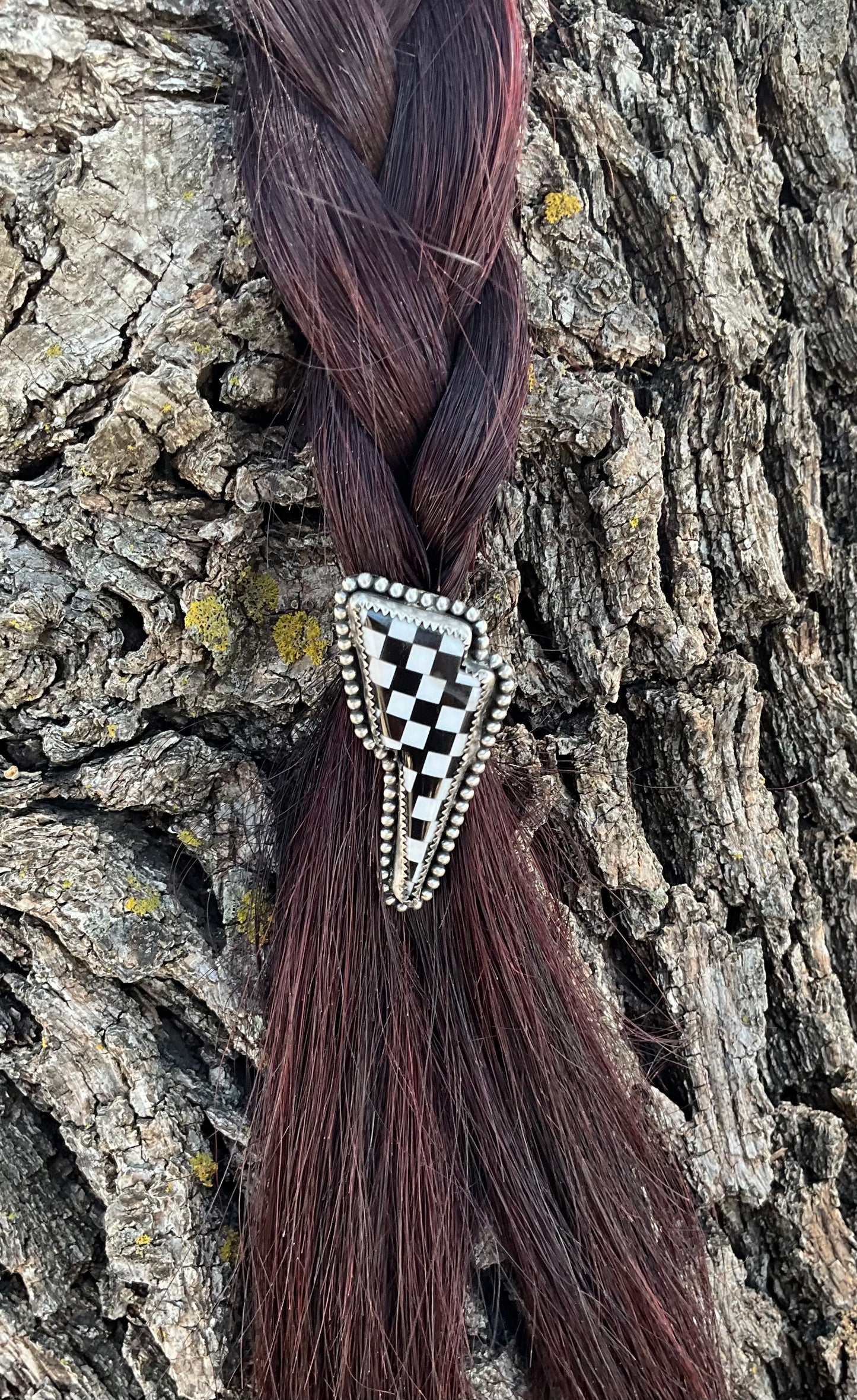 Checkered Bolt Hair Pin or Clip-on Style Pendant