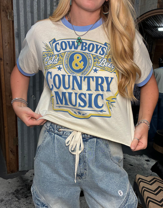 Cold Beers Baby Blue Ringer Tee