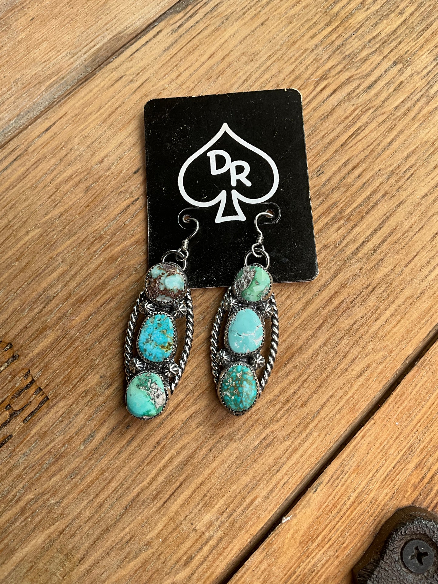 3 Stone Dangle Turquoise Earrings