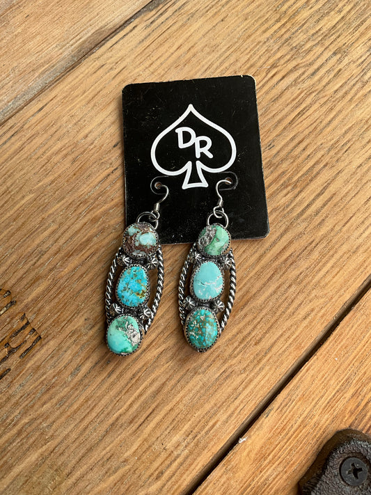 3 Stone Dangle Turquoise Earrings