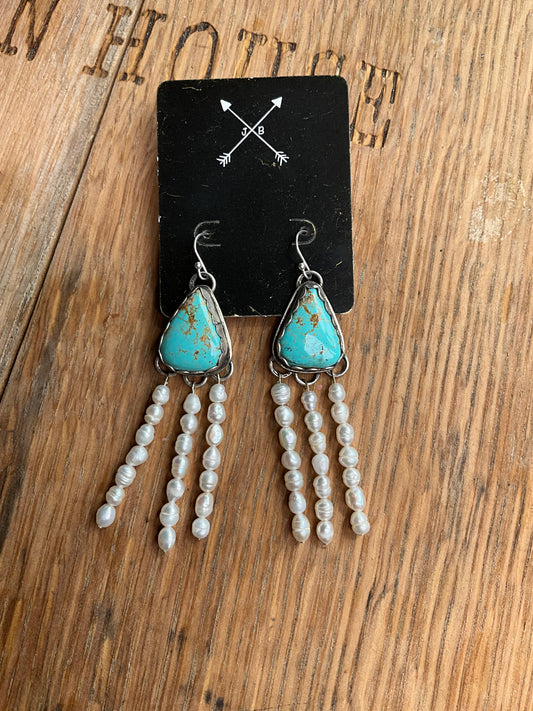 Turquoise & Pearl Dangle Earrings