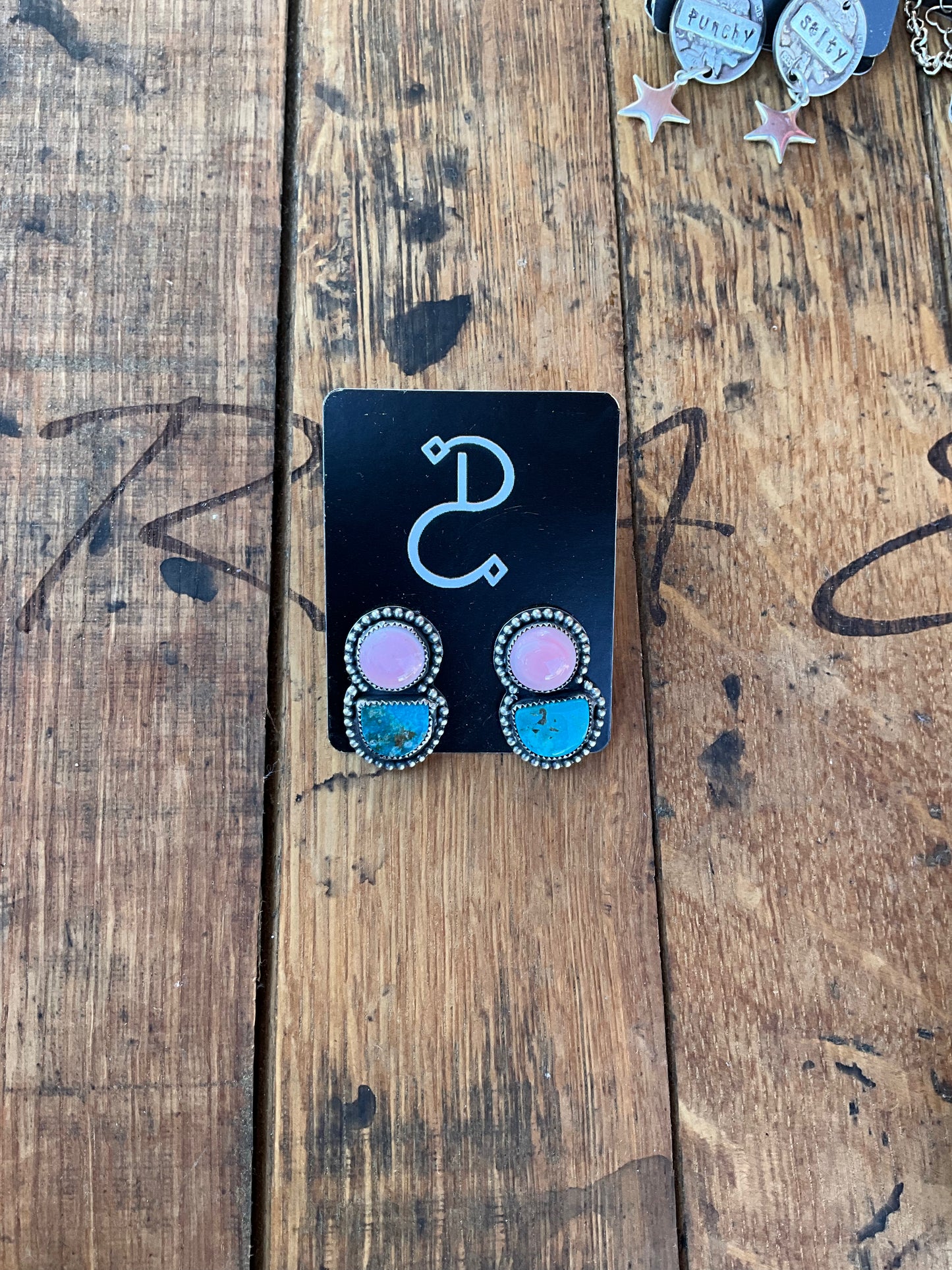 Pink Conch/Turquoise Stud Earrings