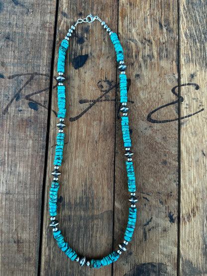 22” Sterling Silver Pearl & Turquoise Necklace