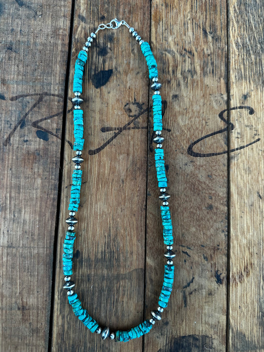 22” Sterling Silver Pearl & Turquoise Necklace