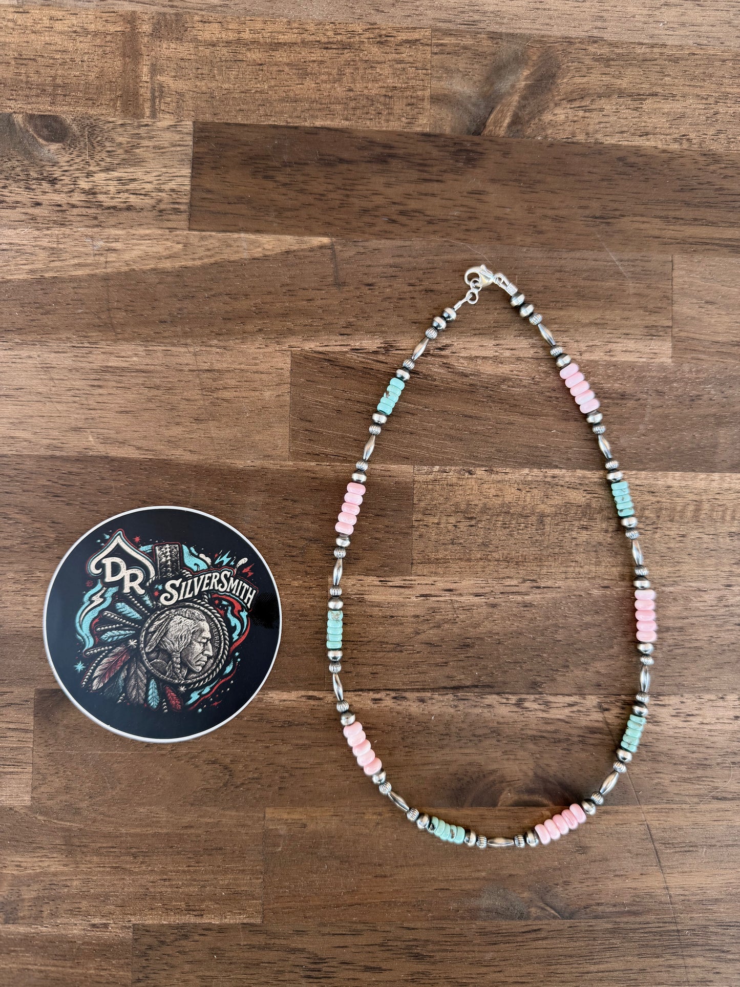 Necklace - 18” - Pink Conch - Turquoise - 5mm - Torpedo