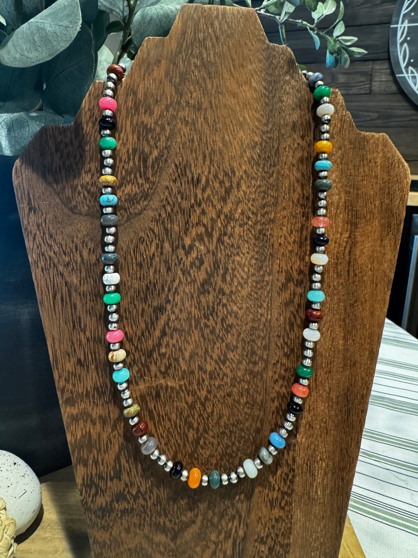Necklace- 22" Multi Stone/Sterling Silver Pearls