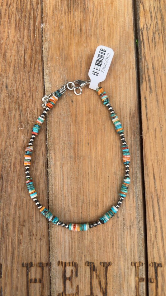 Anklet- Multi Color Heishi Beads w/ 3mm Sterling Silver Pearls