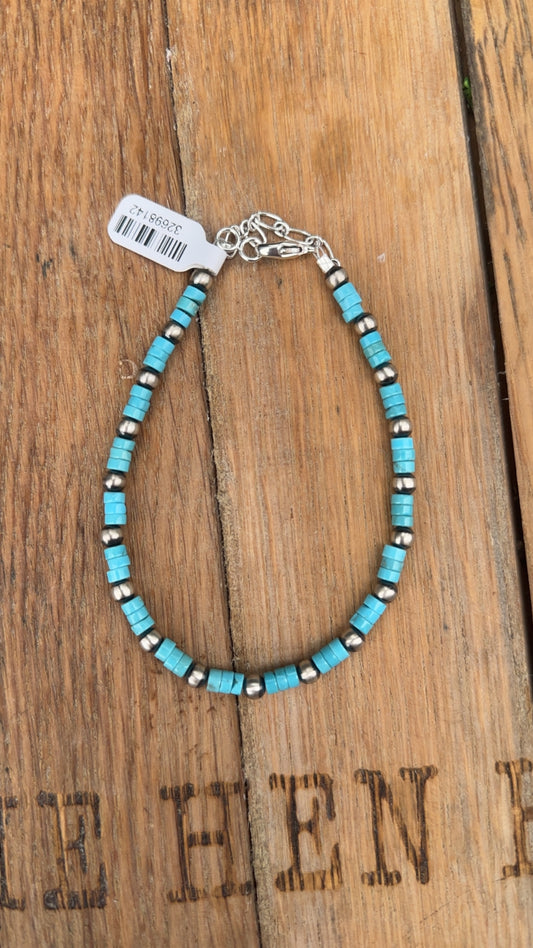 Anklet- Turquoise w/ Sterling Silver Pearls
