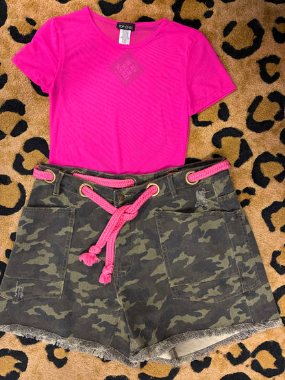 Camo Shorts w/ Pink Drawstring