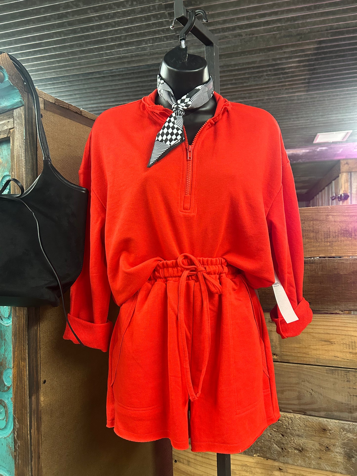 Red Half-Zip & Shorts
