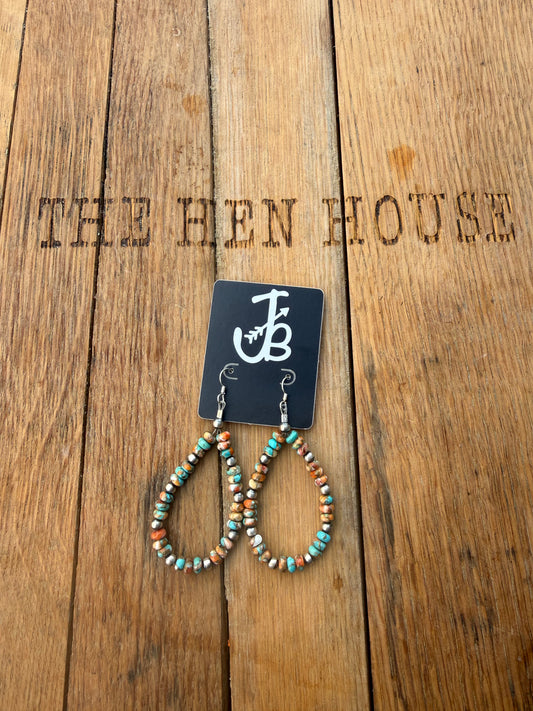 Earrings - 4mm Rondelle Spiny Oyster and Turquoise