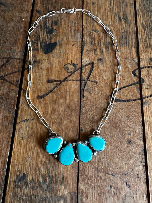 4 Stone Turquoise Cluster Necklace