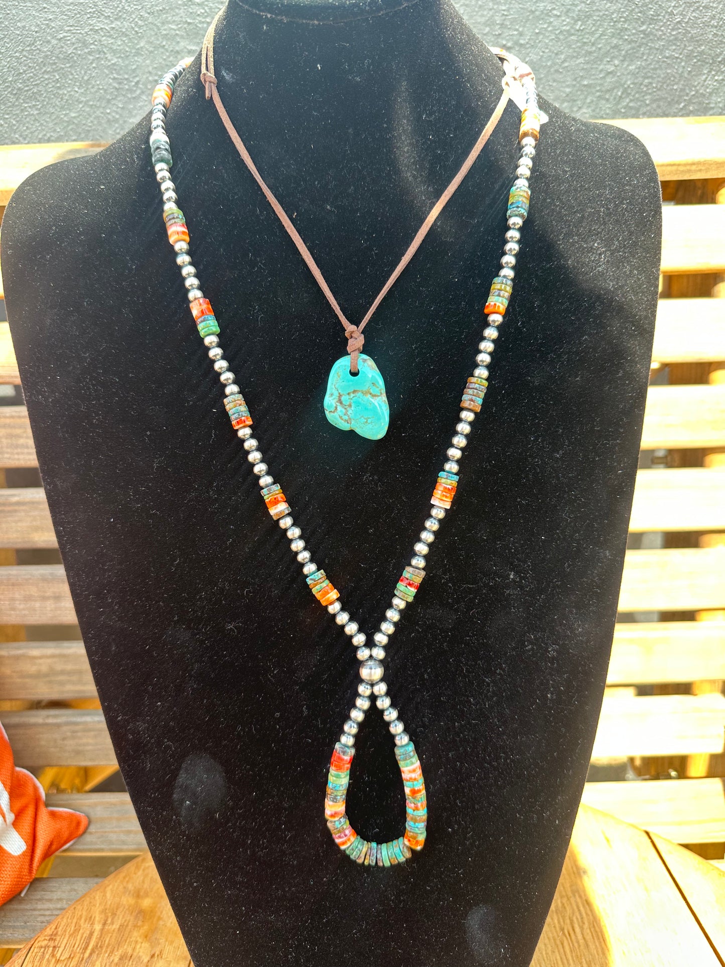 Leather Necklace with Kingman Stone