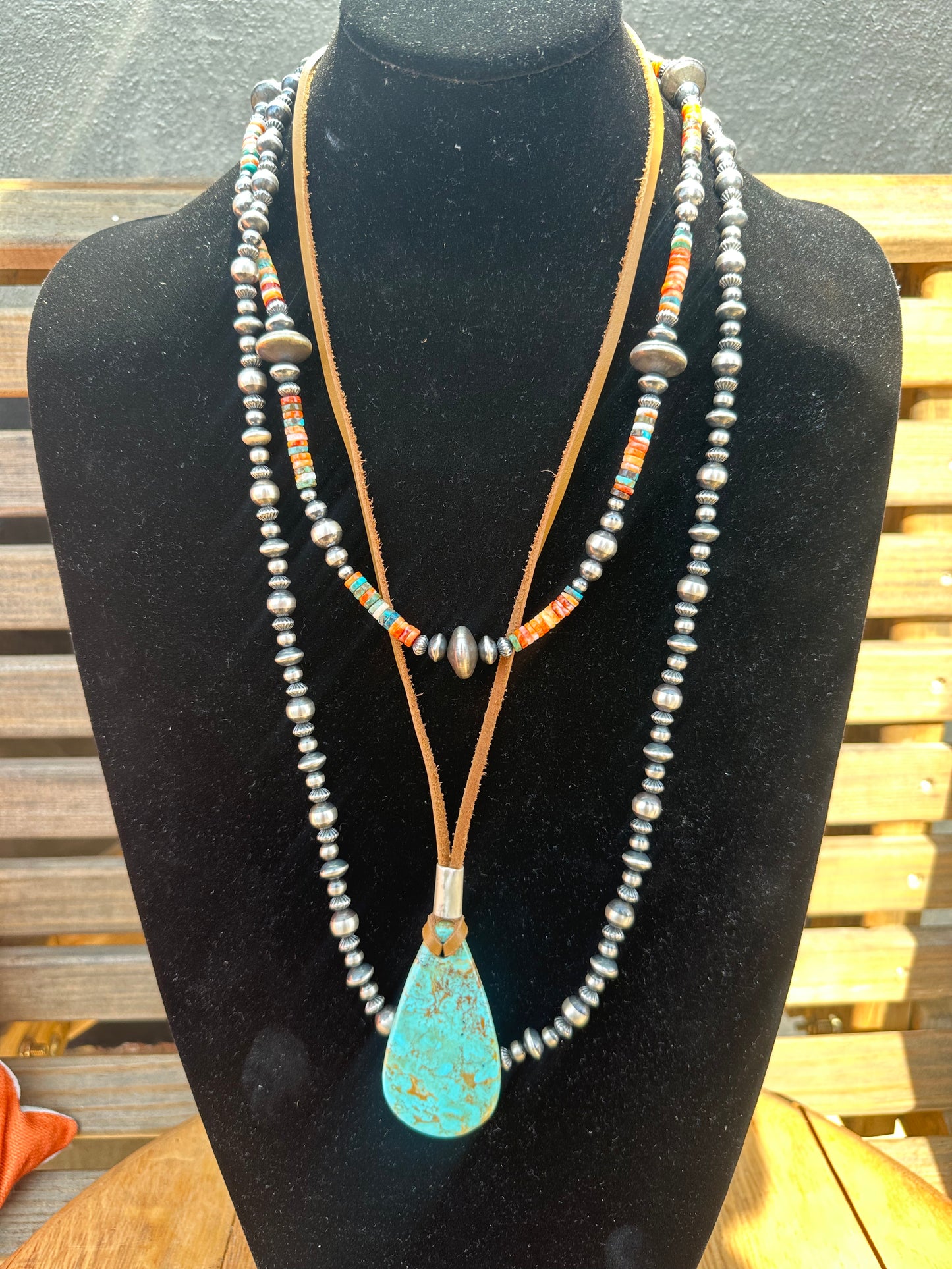 Leather Necklace with Kingman Stone