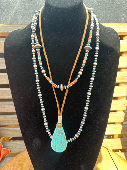 Leather Necklace with Kingman Stone