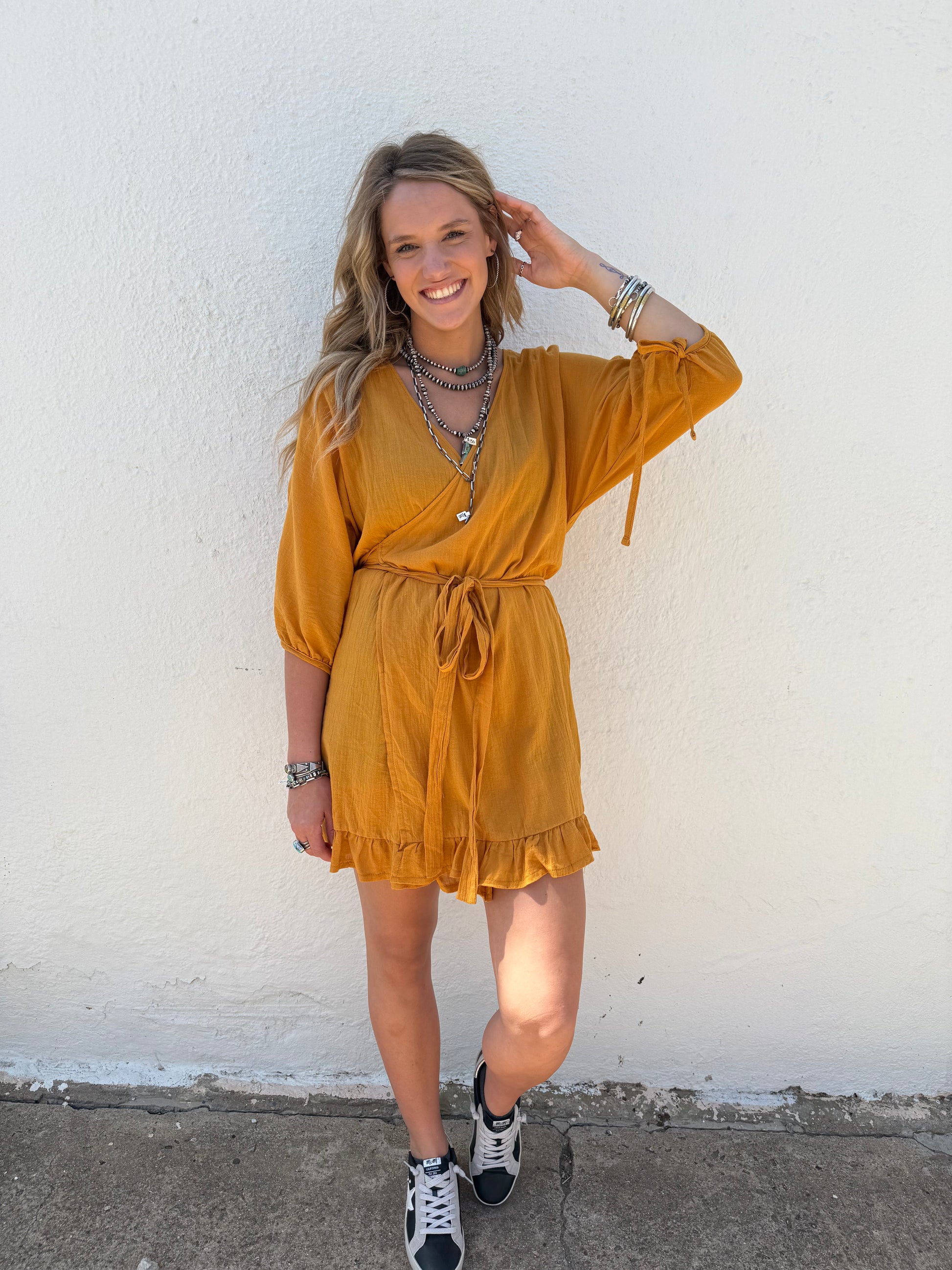 mustard yellow wrap dress Cute Mustard Yellow Dress - Floral Print Dress - Mini Wrap Dress
