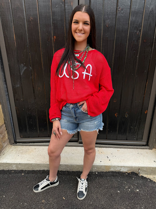 Waffle Knit USA Sweater