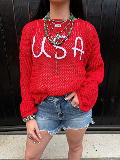 Waffle Knit USA Sweater
