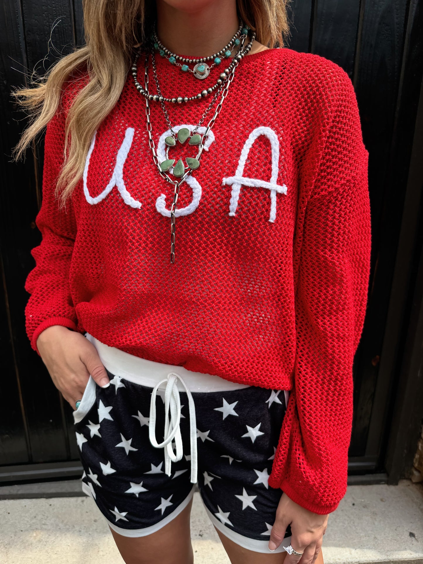 Waffle Knit USA Sweater