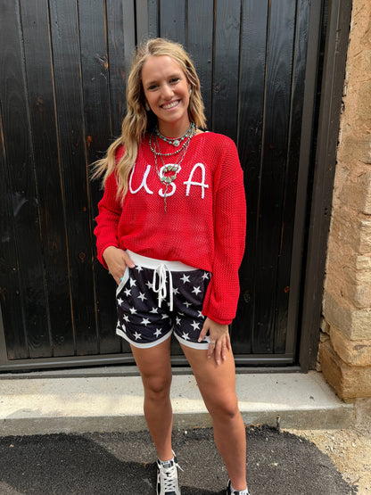 Waffle Knit USA Sweater