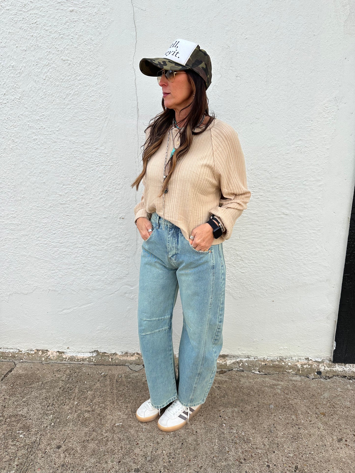 Camel Ribbed Long Sleeve