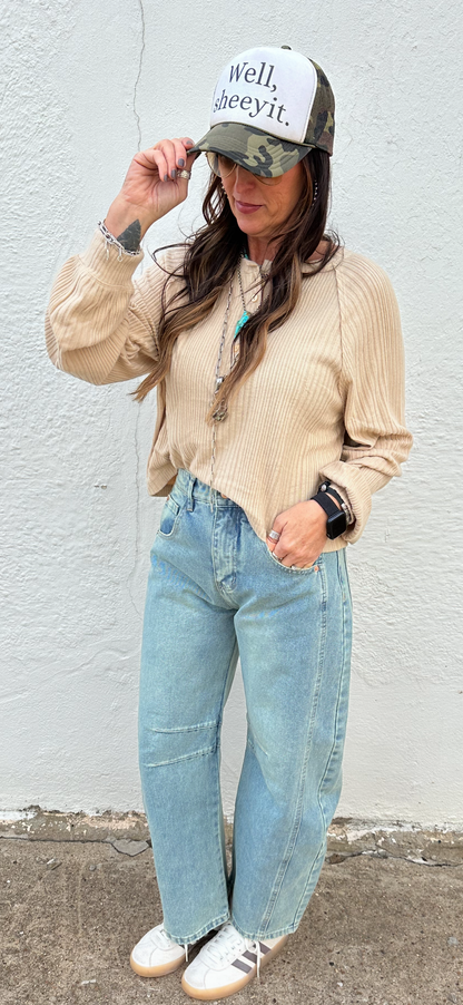 Camel Ribbed Long Sleeve
