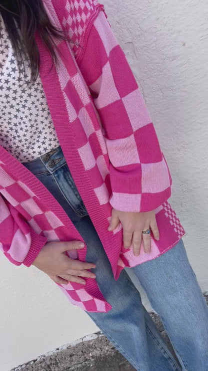 Pink Checkered Cardigan